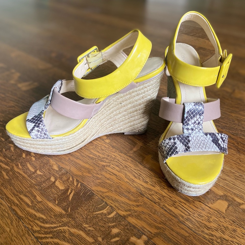 Snakeskin & Yellow Espadrille Wedges